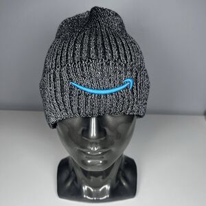 Amazon Beanie Hat One Size Black White Knit Warehouse Smile Logo